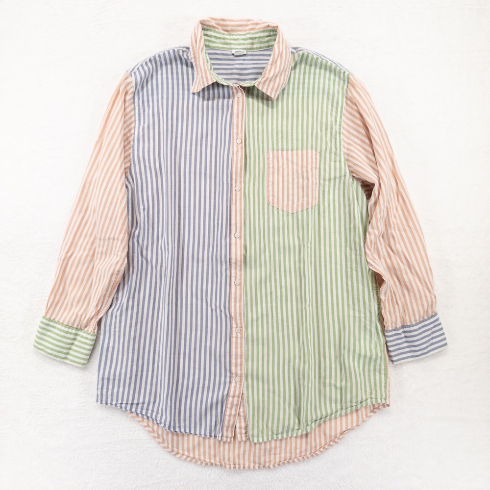Aerie Womens Button Down Shirt Medium Multicolor Striped Colorblock Oversized